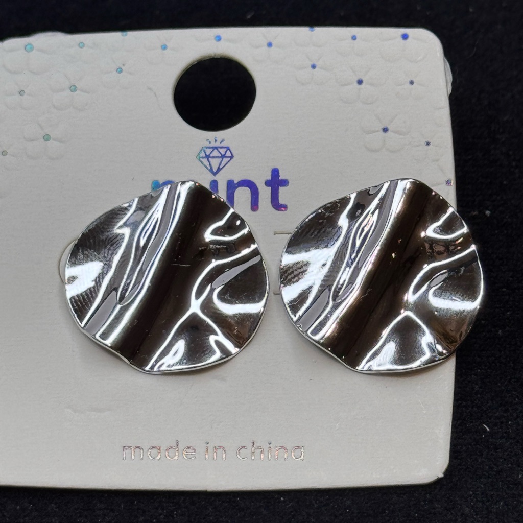 Mint Silver Tone Flat Textured Disc Post Earring 1 Inch Approx